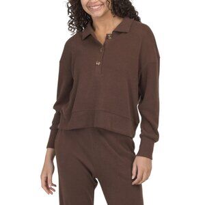 THEO & SPENCE Brown Ribbed Yummy Henley Sweater